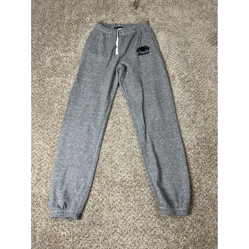 Roots Salt & Pepper Grey Sweatpants XS Beaver Logo Back Spellout Joggers